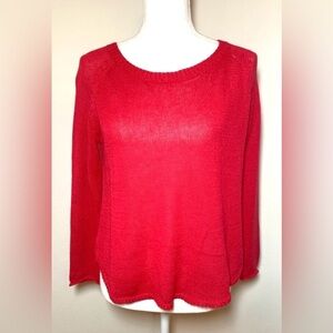 Just Madison Lightweight Red Knit Linen Blend Sweater Women Medium